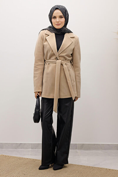 Tesettür Dünyası Fox Coat with Pockets Tsd250236 Beige