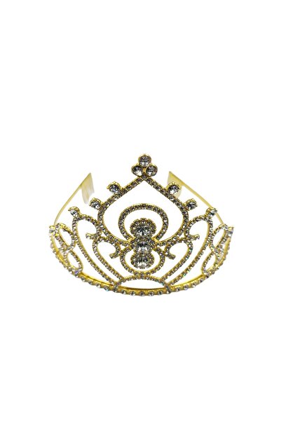 kidspartim Metal Stone Luxury Princess Embroidered Crown Gold