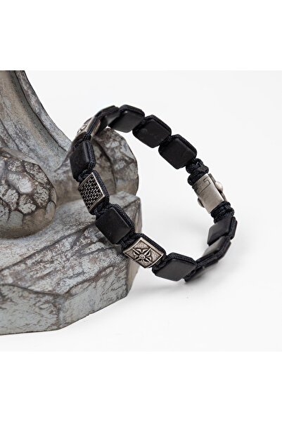 Natural Jewelleryy Doğal Siyah Mat Akik Erkek Bileklik – Gümüş & Zirkon Detay...
