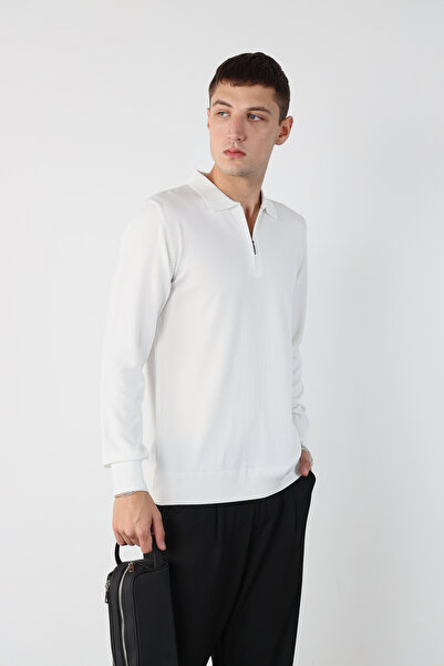 Mesfeno Men's Polo Neck Zippered Mercerized Knitwear