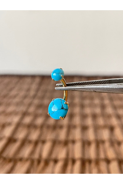 Rupen Kraft Yüksek Kalite G23 Titanium Doğal Firuze Taşlı Titanyum Göbek Pier...