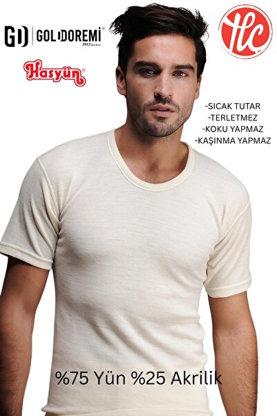 Hasyün Чоловічий великий розмір 75% вовна, що поглинає піт, не викликає подразнення, короткий рукав, верхній підкомір