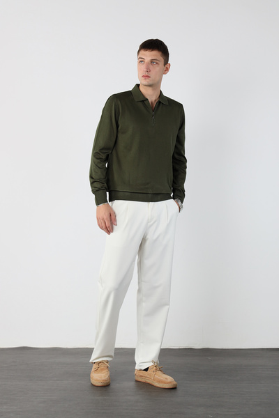 Mesfeno Men's Polo Neck Zippered Mercerized Knitwear