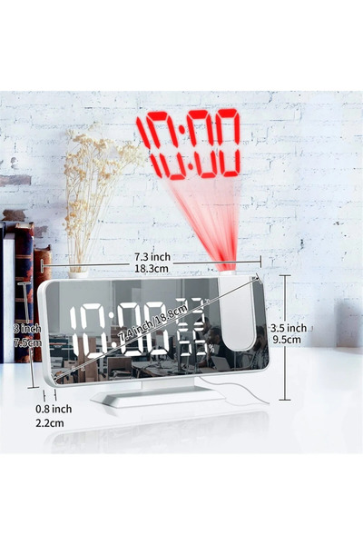 Renvox LED Dijital Ayna Tasarımlı FM Radyolu Projeksiyonlu Masaüstü Alarm Saa...
