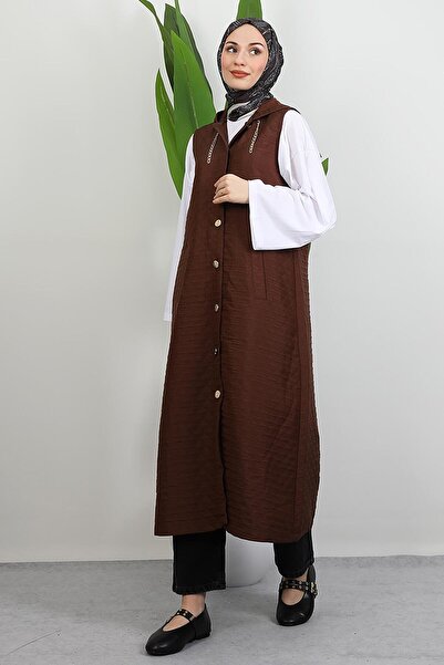 GİYZAMİLA Γιλέκο με χρυσή λεπτομέρεια πικρό καφέ