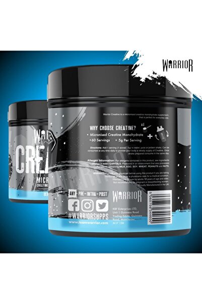 warrior Creatine Micronised, Creatine Monohydrate, Blue Razz, 300g, 60 Servings