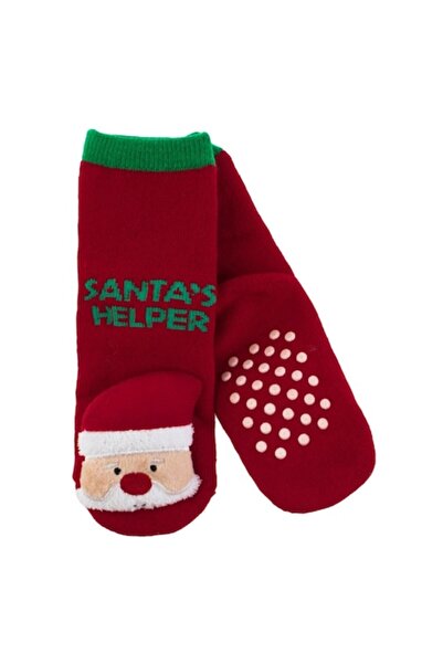 MYONNA IT & E- COMMERCE Kids' Christmas Anti-Slip Socks with Santa Design, Red, Size 19-22 - MYONNA