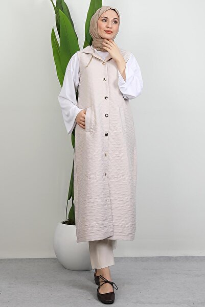 GİYZAMİLA Κρέμα γιλέκου με χρυσό λεπτομέρεια