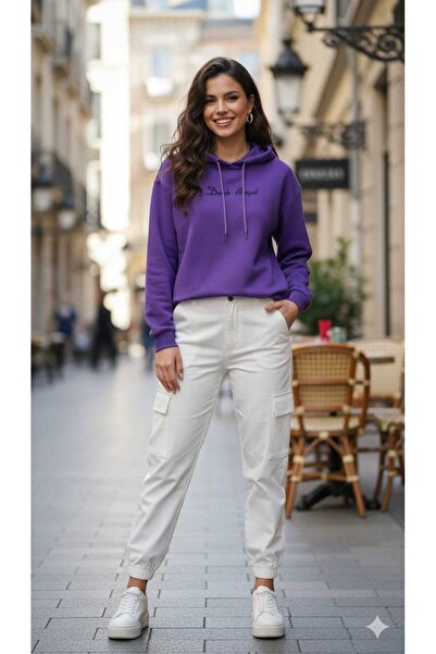 MODA Μωβ φούτερ με κουκούλα με στάμπα Angel και σορτς με στάμπα αγγέλου
