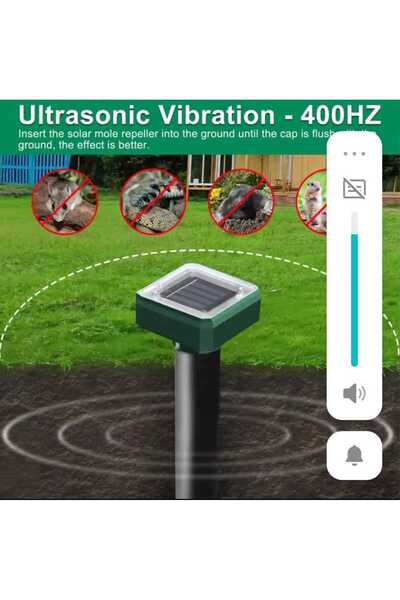 Genaric Solar-powered device for repelling rodents and snakes using ultrasonic waves for fields and green spaces.