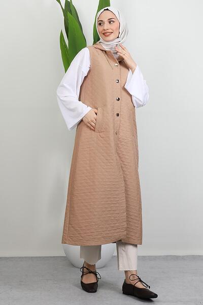 GİYZAMİLA Γιλέκο με χρυσές λεπτομέρειες, καφέ γαλακτοκόκκινο