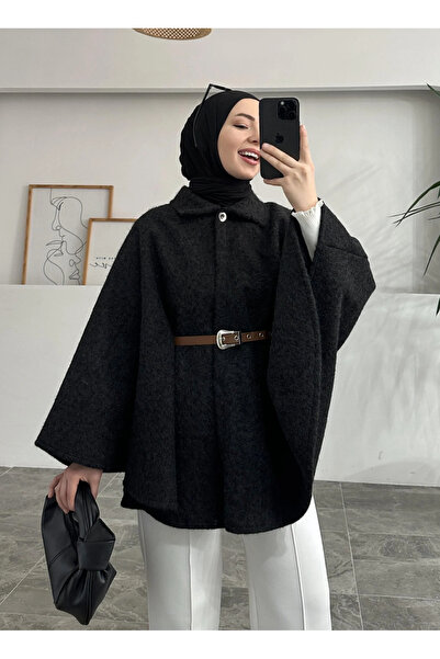 Nur Okur Wonder Pelerin Siyah Kaşe Kap