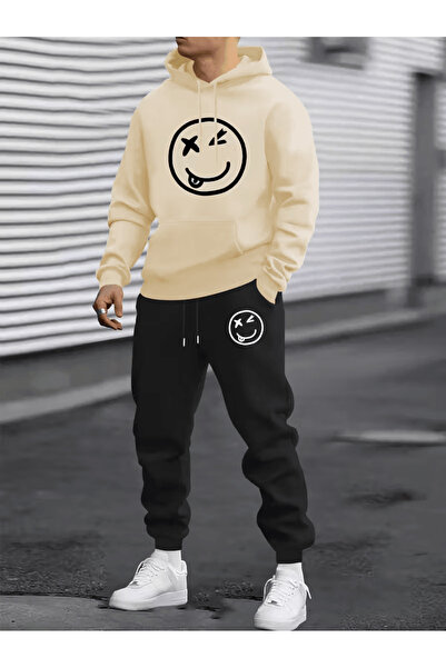 ORVIO Group Men's Crazy Face Printed Hooded Tracksuit Set
