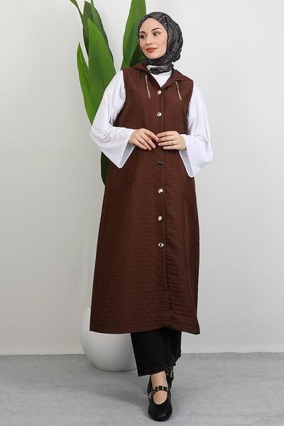 GİYZAMİLA Γιλέκο με χρυσή λεπτομέρεια πικρό καφέ