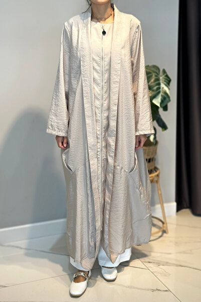 Ceremony Front Zippered Shawl Collar Dubai Cap 5860 Beige