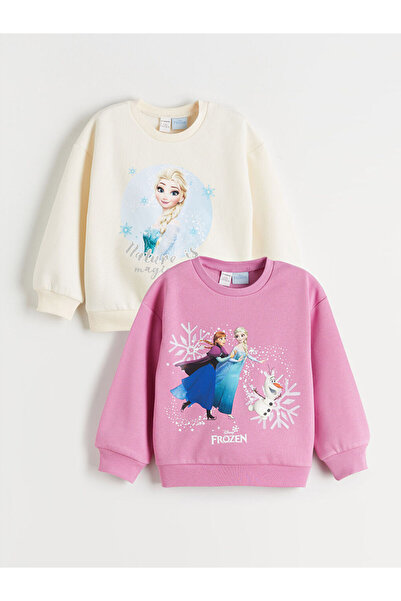 LC Waikiki LCW KidsBisiklet Yaka Elsa Baskılı Kız Çocuk Sweatshirt 2'li