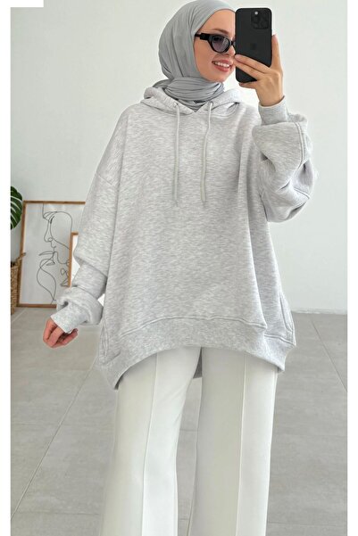 onlymoon Gray Oversized Sweatshirt ♦   3 Threaded Rasterized ♦   100% Cotton ♦   Hooded ♦   Hijab ♦   Comfortable Fit