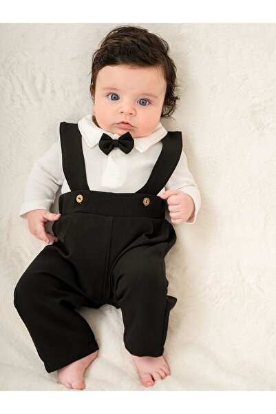 Momercy Chic Furry Bow Tie Baby Boy 3-Piece Salopet Set