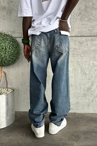 MADZEYMODA Ανδρικό τζιν παντελόνι Relax Baggy ταλαιπωρημένο μπλε τζιν KE-943