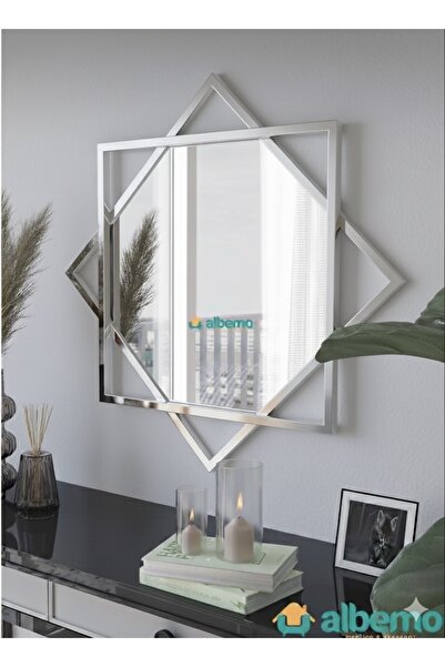 Genel Markalar 8 Köşeli Gümüş Selçuklu Dekoratif Hol Aralık Salon Ofis Banyo Wc Duvar Aynası