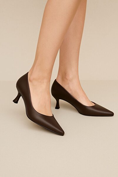defile ayakkabi Women's Short Heel Bitter Coffee Stiletto
