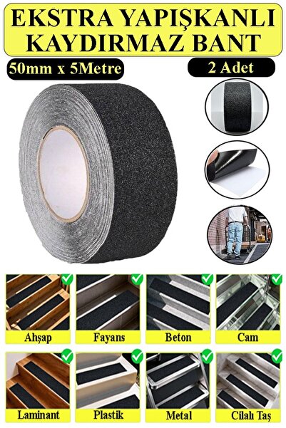 Artlantis Merdiven Kaydırmaz Bant 2 Adet 5 Metre Zemin Kaymaz Band 5 cm Yapış...