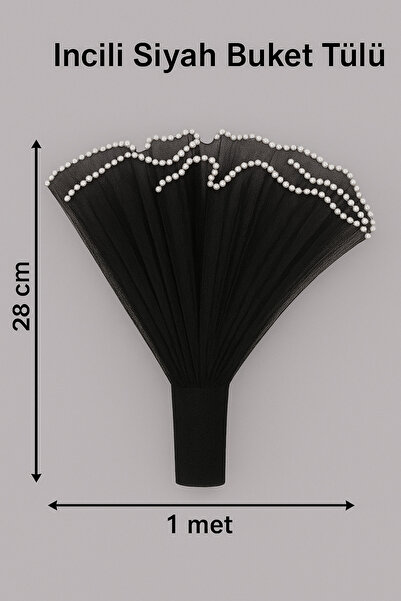 serap çiçekçilik 1 metre 28 cm . incili Fırfırlı Siyah Buket ve Çiçek Tülü