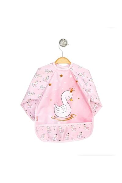 GÜNEŞ KİDS Kuğu Desenli Pembe Sıvı Geçirmez Uzun Kollu Mama Ve Aktivite Önlüğ...