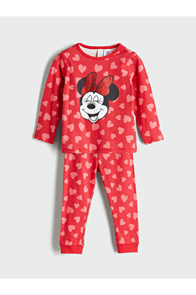 LC Waikiki Red Long Sleeve Printed Baby Girl Pajama Set