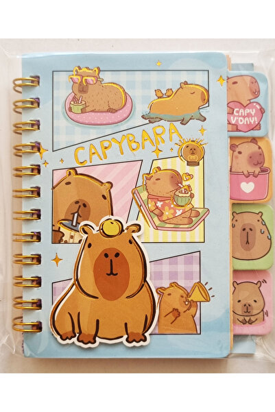 Modellino Spiralli Sert Kapak A6 CapyBara Ayraçlı Kareli Not Defteri 100 Yaprak