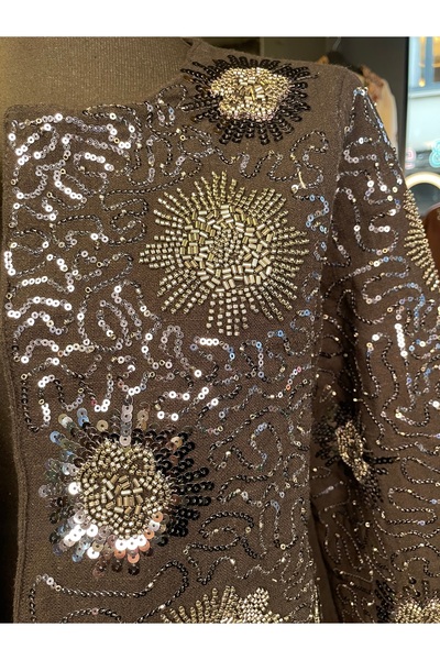 By-esq Women's Stone Embroidered Special Design Cotton Long Sleeve Jacket