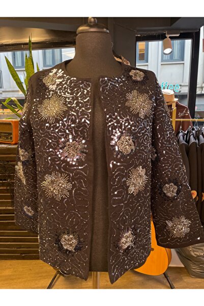 By-esq Women's Stone Embroidered Special Design Cotton Long Sleeve Jacket