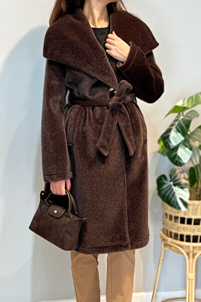Lale Butik Wide Collar Buttoned Coat 36234 Brown