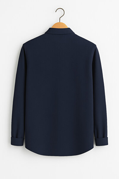 mavisima erkek giyimi Чоловіча сорочка з темно-синьої преміум-крепової тканини – зручний крій, новий сезон, стильна повсякденна мода