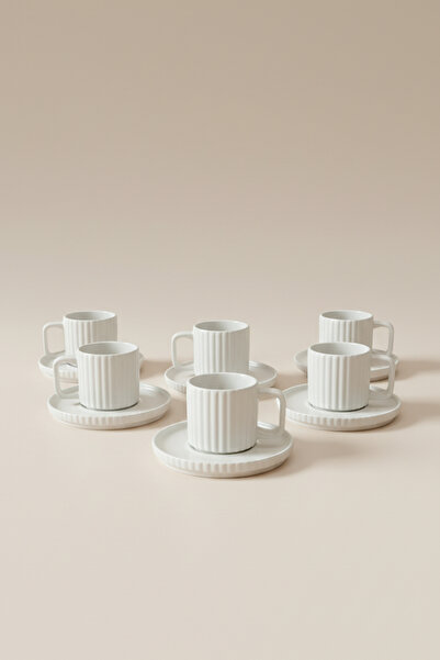 KHAKMA Home Cordea Series 6-Piece Porcelain White Modern Coffee Cup Set 85 ml
