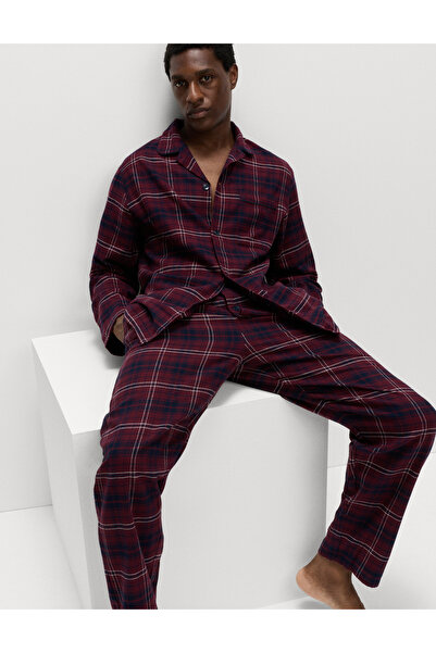 Marks & Spencer Saf Pamuklu Kareli Pijama Takımı