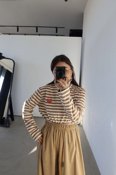 Özge Özgenç Дългоръкава блуза с бродерия на сърце и райета