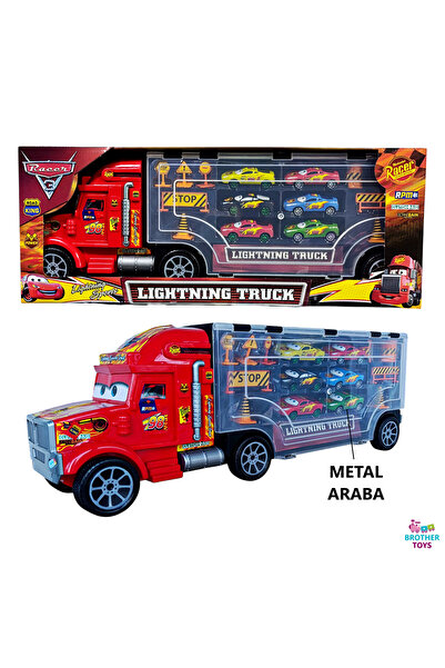 Brother Toys Dev Boy 56 Cm. Metal Araba Taşıyan Şimşek Mcqueen Tır Mekkuin Ve 6'lı Metal Araba + 9 Parça Aksesuar