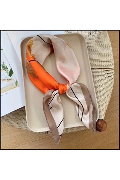 Accessories Hei Orange Beige Patterned Stylish Silk-Look Women's Accessory Scarf Foulard