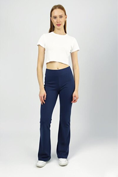 Betimoda Women's High Waist Stretch Fabric Stretchy Flared Pants Leggings Navy Blue