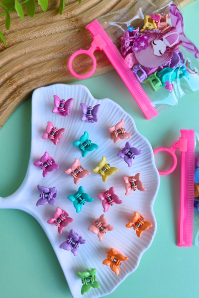 Nisankids Kız Çocuk Şeffaf Çantalı Rengarenk Minik Mandal Toka( 18 Adet )