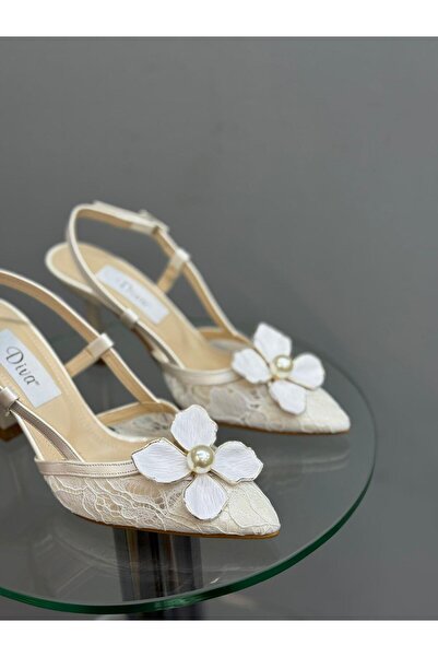 DİVA Λευκό Διχτυωτό Λουλούδι Με αγκράφα Γυναικείο Παπούτσι με τακούνι