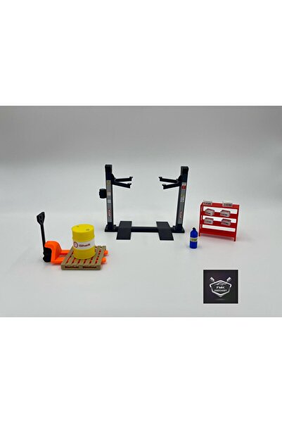 FMK HOBBY 1:24 Garage Diorama Accessory Set | Lift, Pallet Truck, Shell Barrel, Nos Tube and Tool Rack