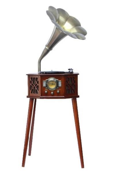 Crown Well Gramofon Ahşap Standlı Pikap Plakçalar Radyo Bluetooth Usb 130cm CW003