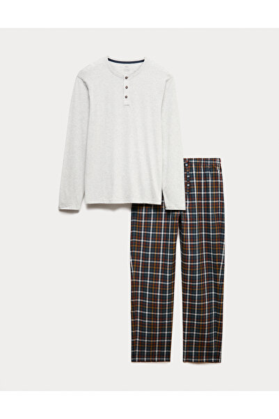 Marks & Spencer Saf Pamuk Kareli Pijama Takımı