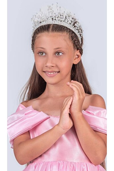 Tarz Çocuk Princess Model Short Front Long Back Crowned Girl's Evening Dress