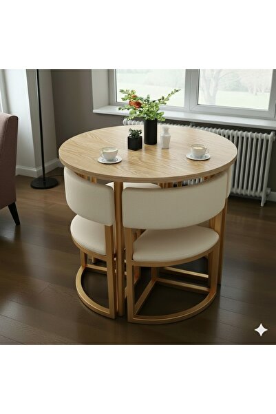 EDMONDA EV AKSESUAR MELİS GOLD METAL 90 CM ÇAP YUVARLAK YEMEK MASASI TAKIMI 4 KİŞİLİK BALKON MASASI TAKIMI MUTFAK MASASI