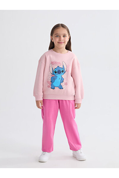 LC Waikiki Pink Crew Neck Stitch Printed Girls' Sweatshirt