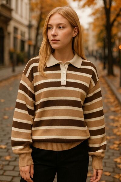 HİRA LİFE FASHİON Pulover tricotat pentru femei cu guler polo cu nasturi în d...