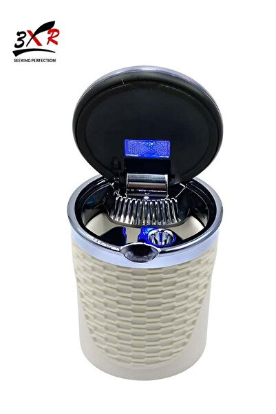 3XR Car Ashtray with LED Light and High-Temperature Resistant Stainless Steel Design - Beige